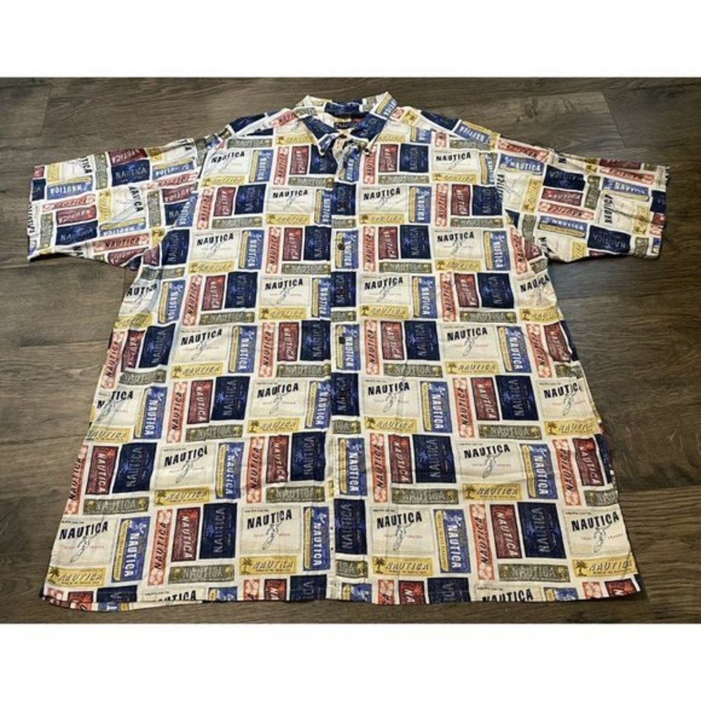 Mens Nautica vintage short sleeve Hawaiian street signs‎ print size 2XL